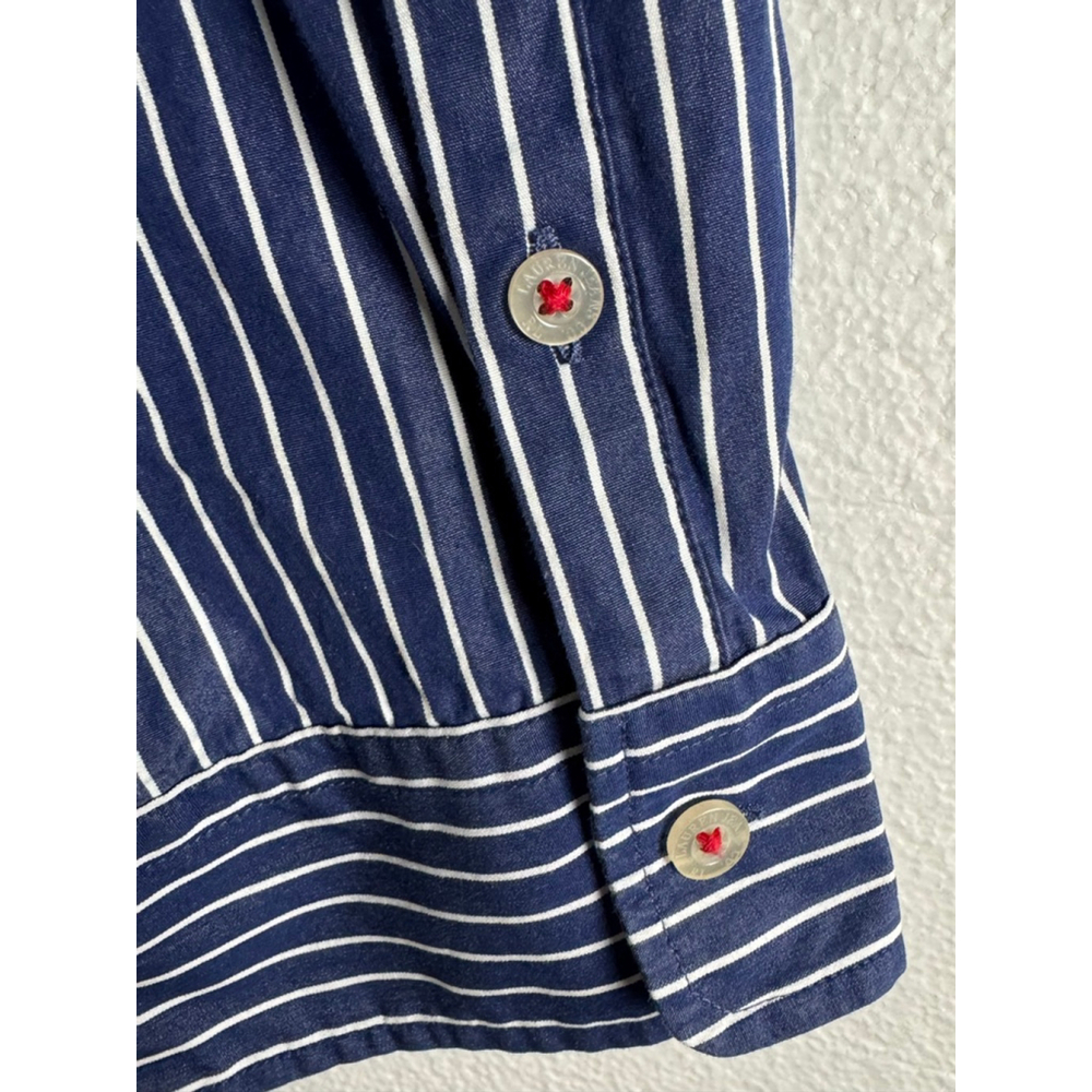 LAUREN JEANS Blue & White Striped Ruffle Button Down Shirt M - Picture 5 of 10